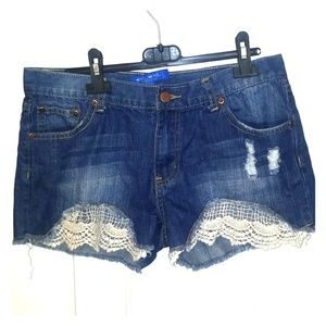 Boutique Denim Lace Shorts